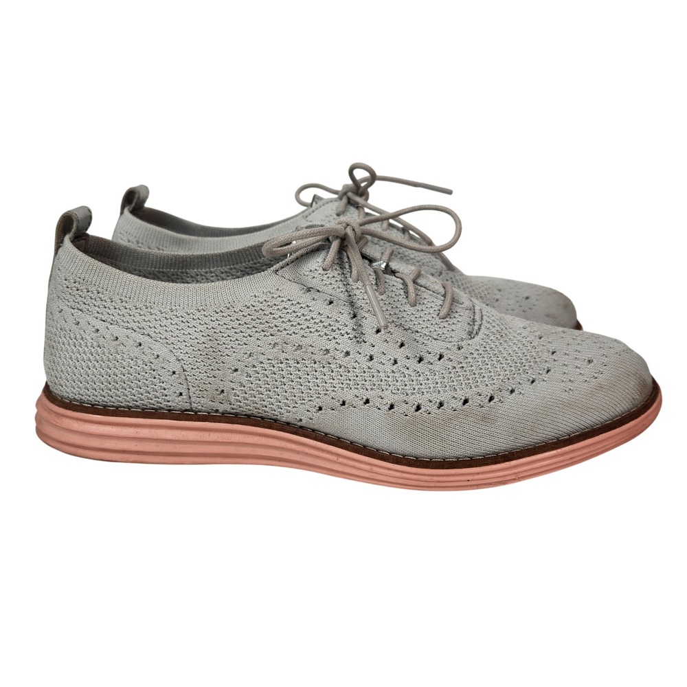 Cole Haan Grand OS Stitchlite Wingtip Oxford Women's Gray Knit Shoes Size 9.5B
